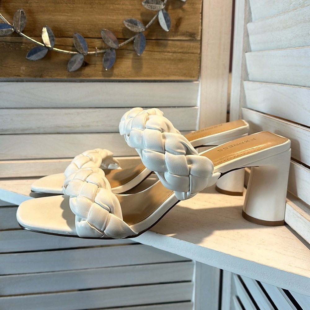 Express White Double Strap Braided Sandals